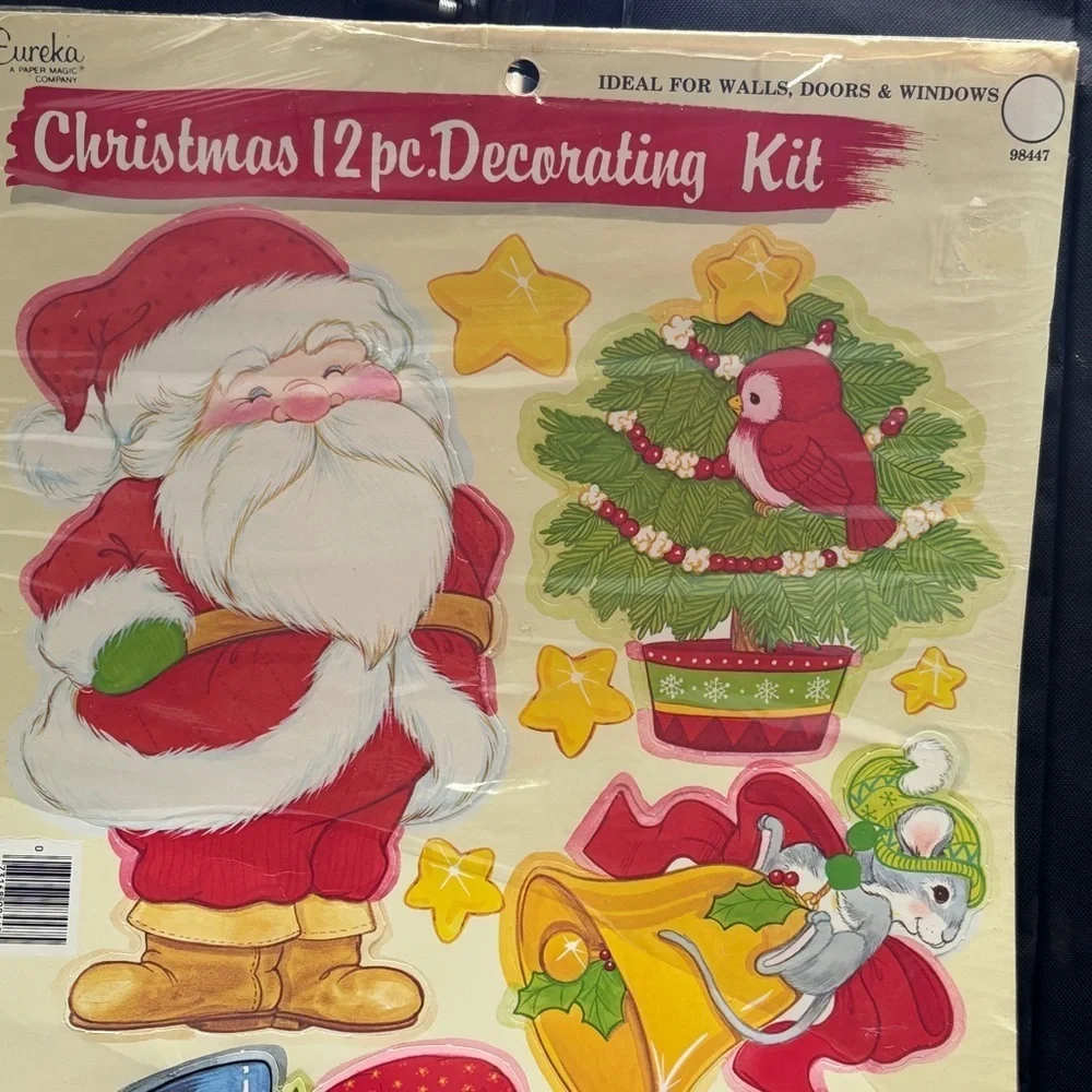 Vintage Eureka Christmas 12 pc Decorating Kit Santa Elf Snowman Around 6-9